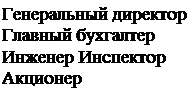 Надпись: Генеральный директор Главный бухгалтер Инженер Инспектор Акционер